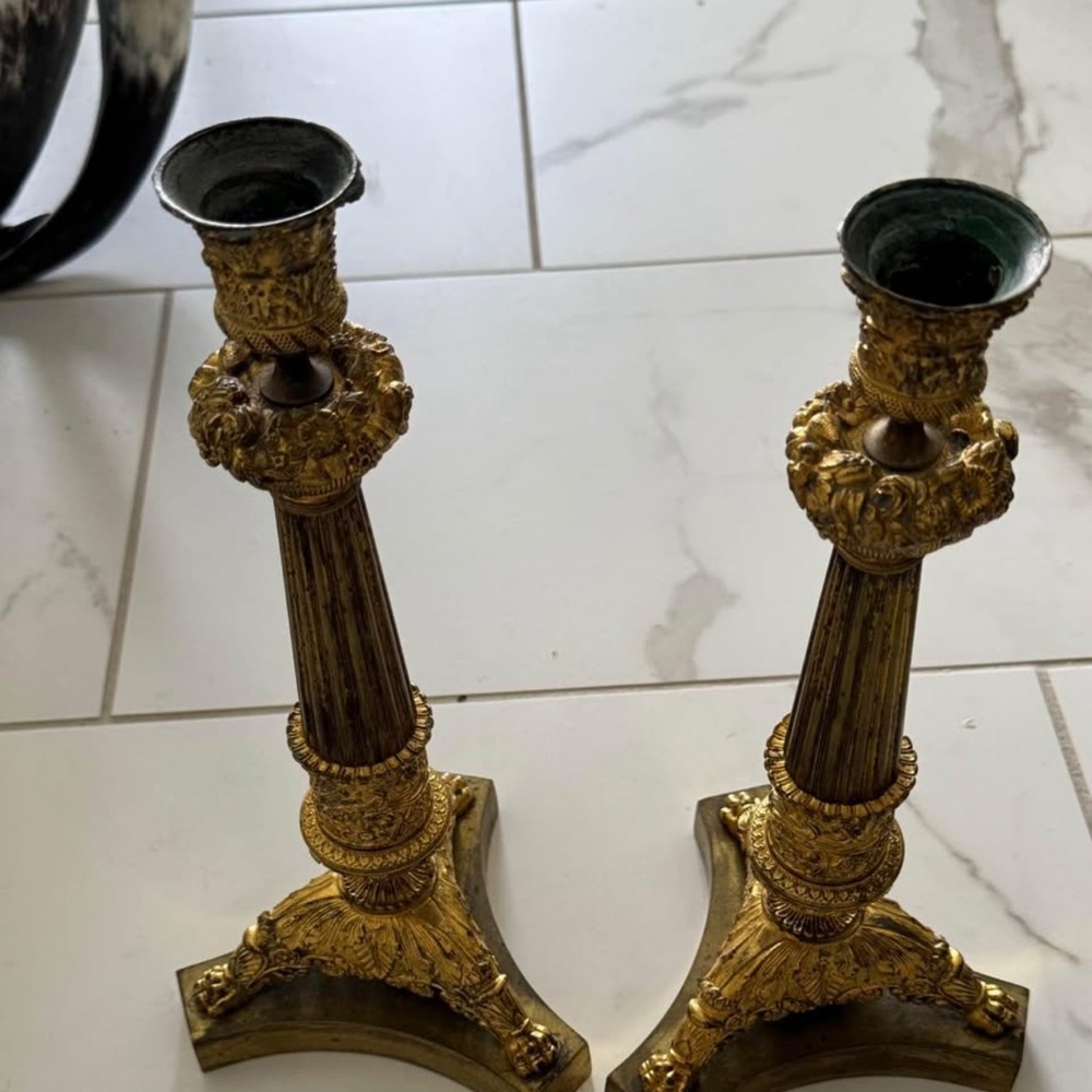 1950s French Gilded bronze candle holders
